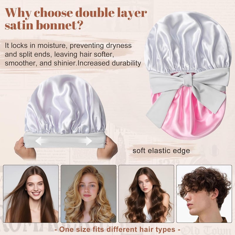 CHLINS Satin Bonnet Silk Bonnet for Sleeping Silk Sleep Cap Double Layer Hair Bonnet with Elastic Tie Band for Curly Hair Night Cap - Image 3